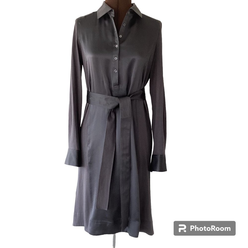 Grey Silk and Cotton Jersey Knit Shirtdress